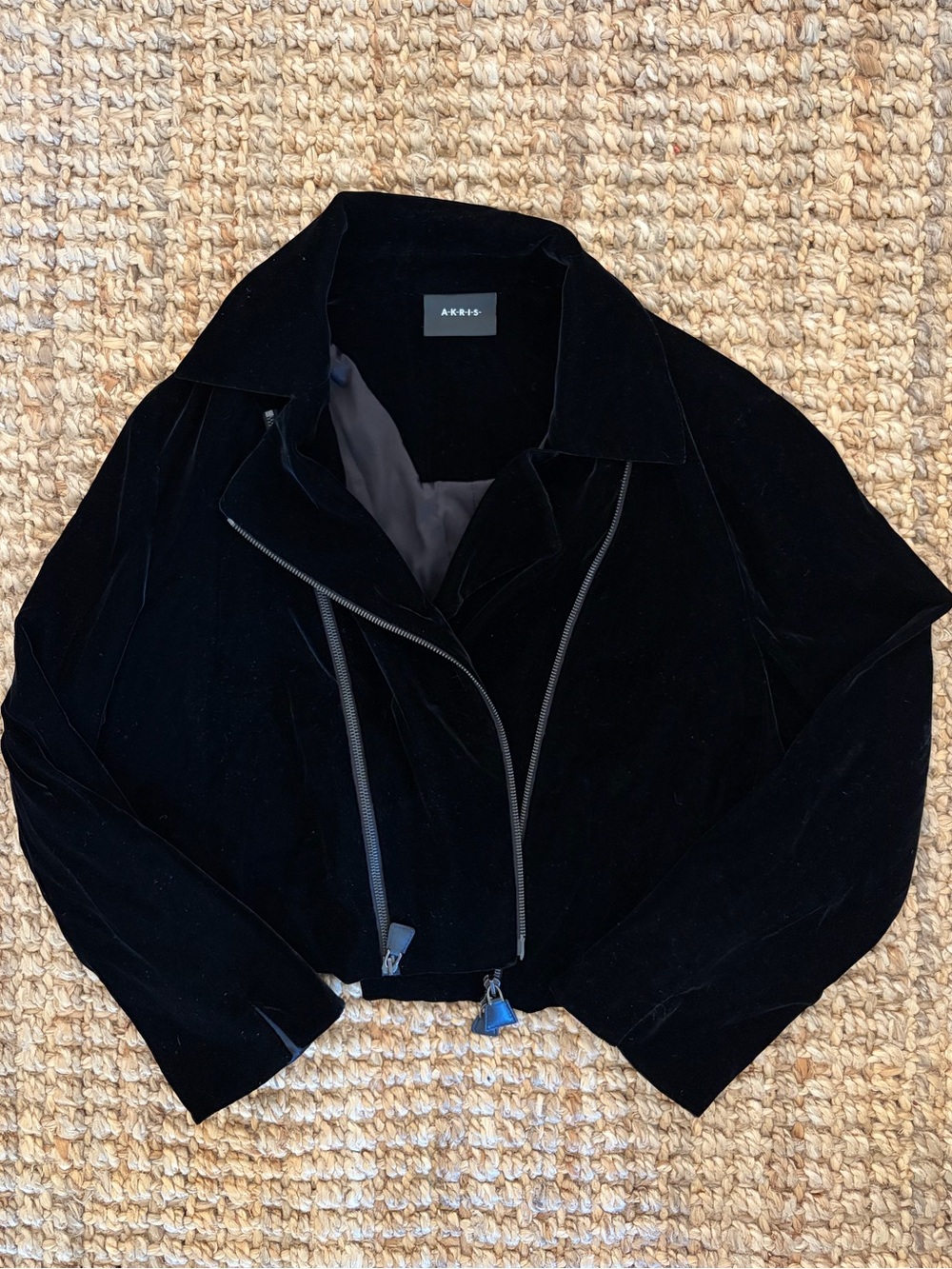 Akris Black Velvet Moto Jacket Silk Lined Designer Jacket